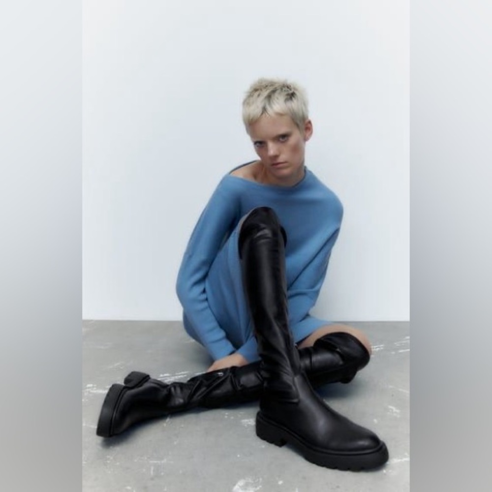Zara Black Over-the-Knee Leather Boots - Picture 1 of 9